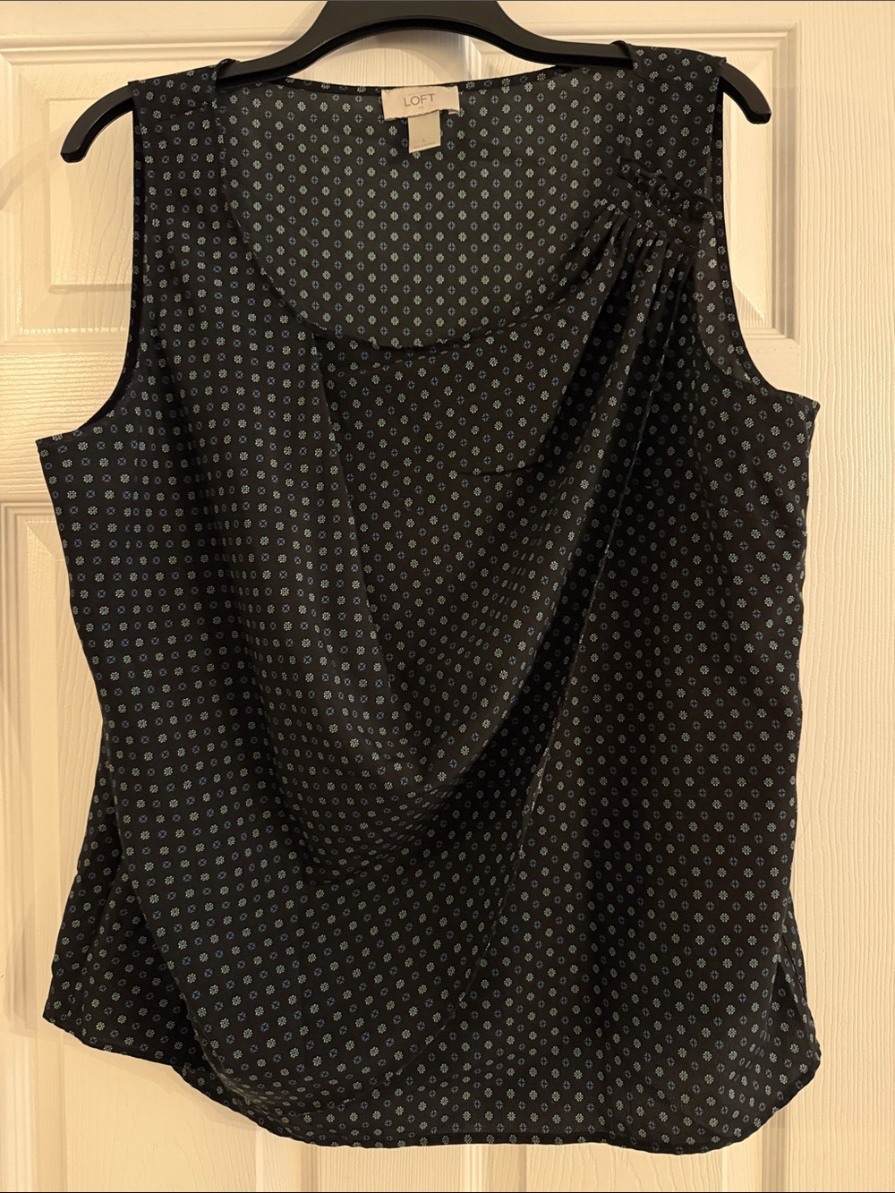LOFT Black Cowl Neck Camisole with Small Blue Dot Print